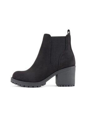 Chelsea Ankle Bootie with Lug Sole Mid Heel and Double Elastic Gore